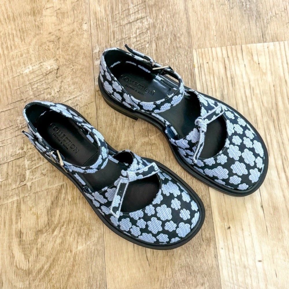 Charles & Keith RUMI PRINTED JACQUARD BOW-TIE MARY JANE FLATS Shoes Women Sz 7.5